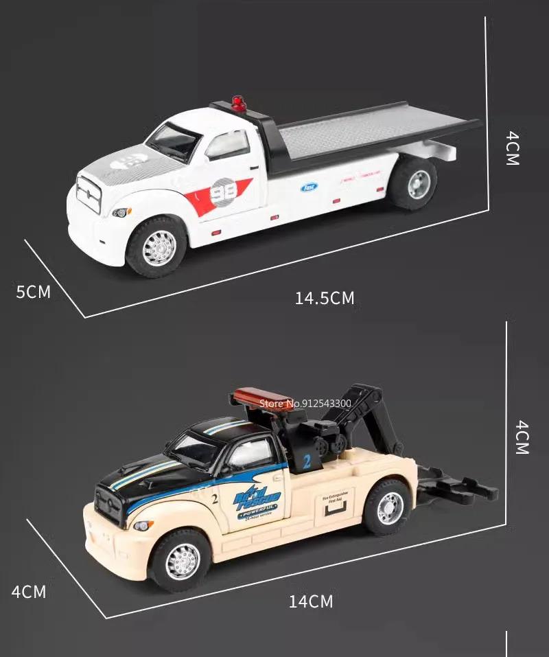 Scale 1:64 Container Alloy Trailer Model Toy Car Diecast Metal Movable Joint Pull Back Rescue Engineering Vehicles Gifts for Kid