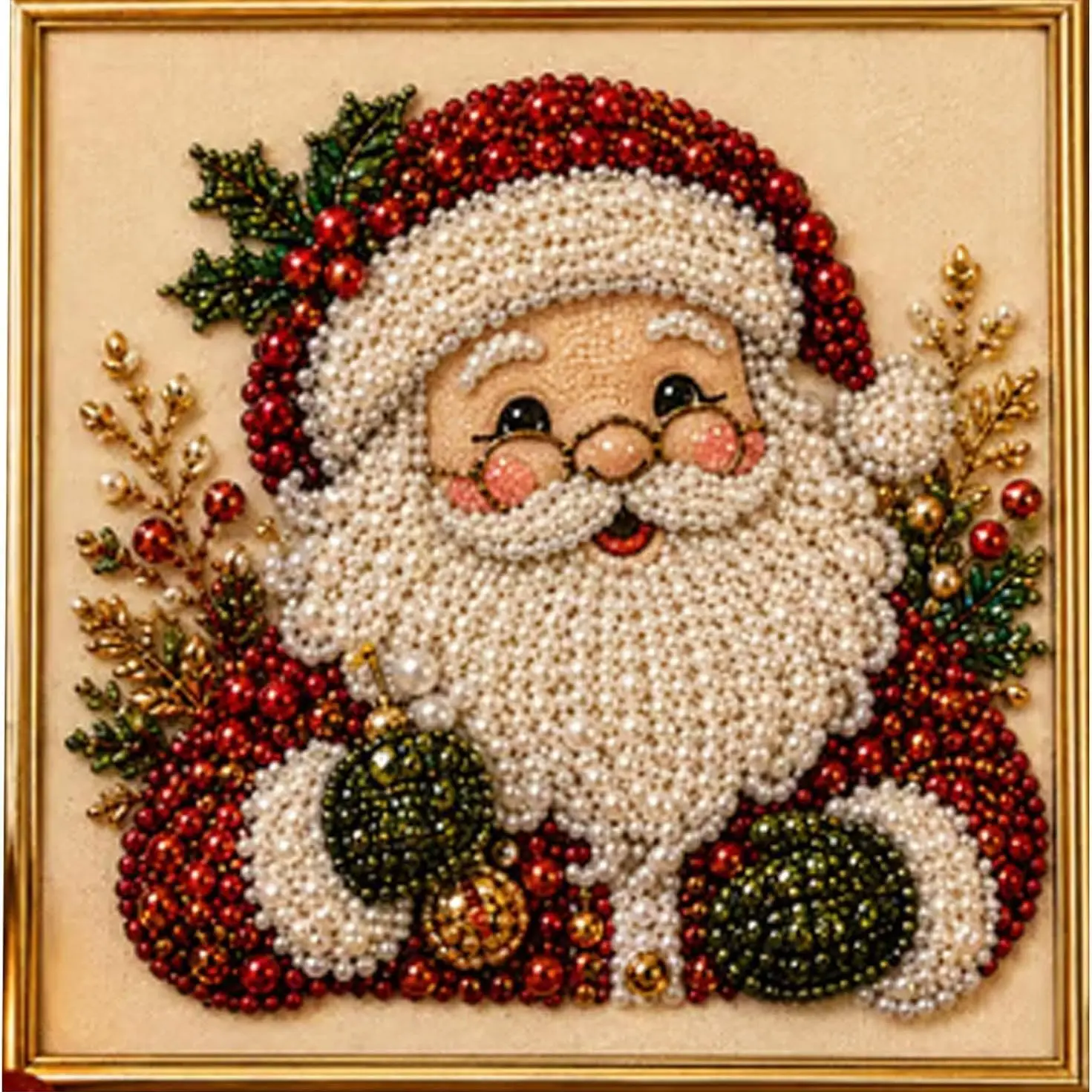5D Christmas Pearl Diamond Art for Adults, DIY Christmas Pearl Diamond Painting Art Kit with Frame for Beginner, Luxury Flocked Canvas & Gemstone Diamond for Home Wall Decor and Gifts