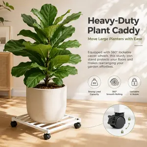 Heavy Duty Plant Caddy with Locking Wheels, Metal Flower Pot Dolly with Smooth Rolling Casters Easily Move Large Planters Indoors & Outdoors