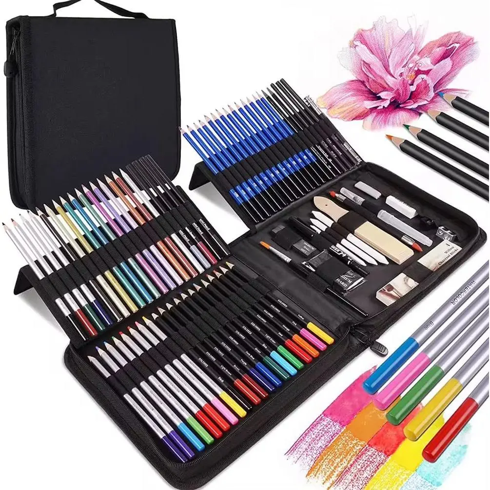 Professional Drawing Art Set, 83 count with Travel Bag, Sketching, Colored Pencils, Charcoal Sticks, Blending Tools
