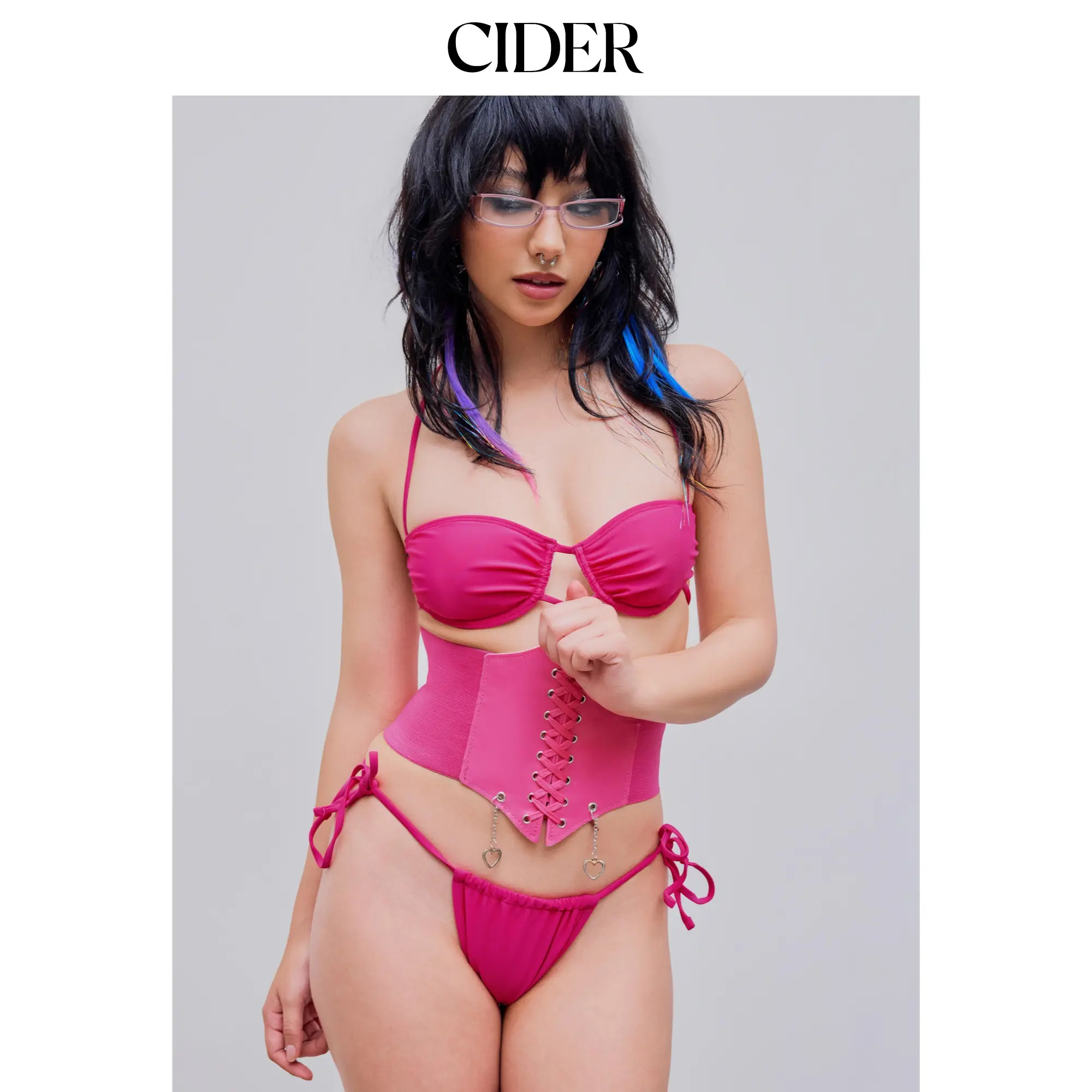 Cider Solid Underwire Tie Side Bikini Swimsuit