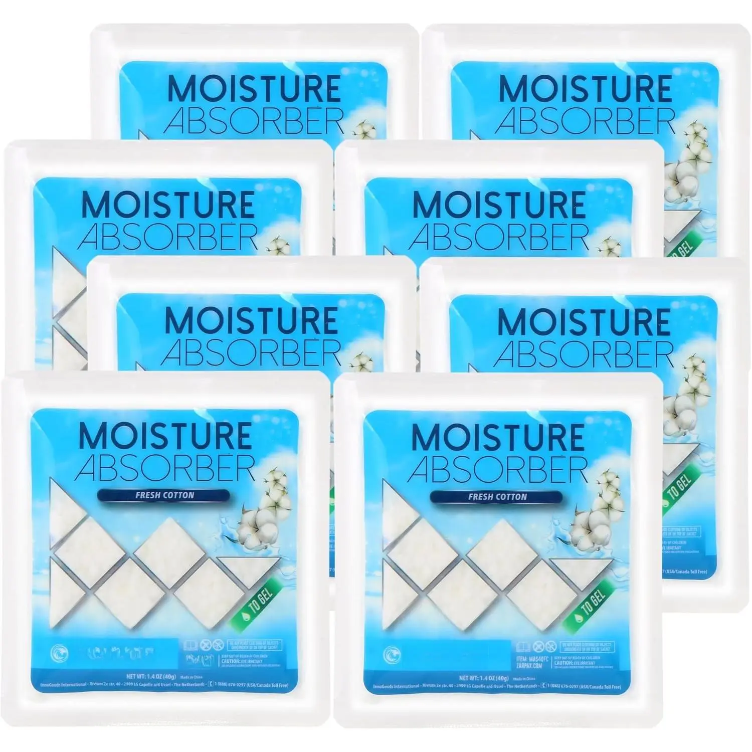 Absorber Sachets   1.4 oz/40g - Remove Excess  In Air & Odor - Desiccant Dehumidifier for Closet, Drawer, Safe, Storage - Dampness & Humidity Control - Set of 8