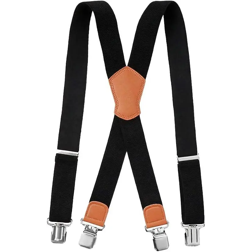 Men's Heavy Duty X-Back Suspenders - 1.48" Extra Wide Polyester Elastic Braces with 4 Strong Metal Clips for Jeans & Work Pants
