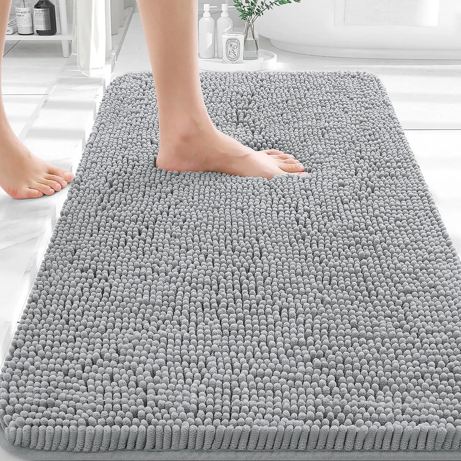 Rugs 30x18, Soft Absorbent Bath Rugs, Backing Quick Dry, Machine Washable Bath Mats for, Tub and Shower, Home Decor Accessories, Light Grey