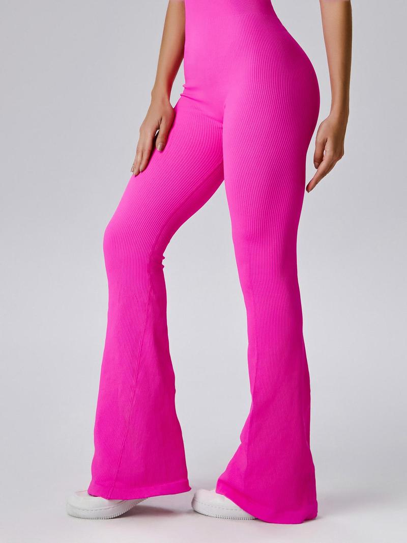 Women's Sexy Yoga Ribbed One Piece Tube Jumpsuit Rompers Flared Trousers Tights Push-up Sports Bodysuit Women Fitness Suit Workout Sportswear Gym Sportswear Jumpsuits