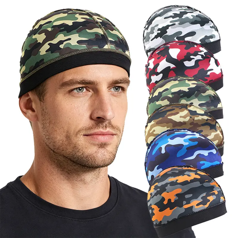 Viral Camo Stretch Wave Cap Elastic Band Dome Cap Quick Dry Motorcycle Helmet Liner Tactical Skull Cap Men Daily Sports