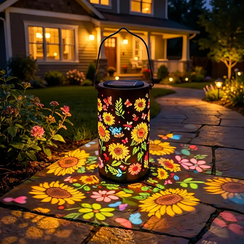 Solar Lanterns, Outdoor Waterproof Lanterns, Outdoor Landscape Lights, Colorful LED Sunflower Solar Powered Lights, Solar Garden Lamps, Metal Hanging Lantern for Outside Garden Patio Yard Lawn Porch Decor, Garden Decor Gifts for Women Mom