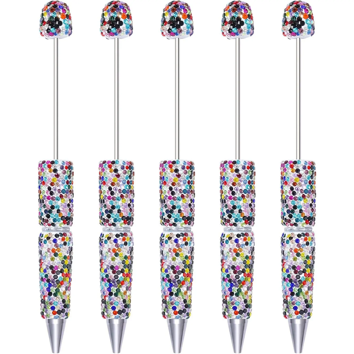 5 count Rhinestone Beadable Bead Pens Bulk Pretty Glitter Bling Fancy Ballpoint Pens for DIY Bead Women Teens Gifts Office Crafts (Rainbow)