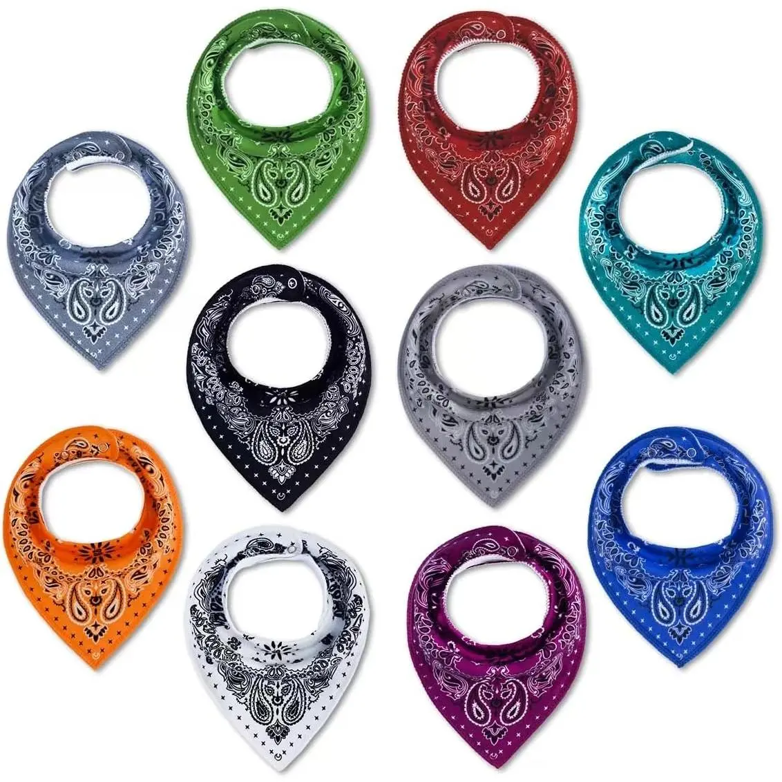 10 Pack Baby Triangle Bandana Bibs Boys Girls Drool Teething Eating with Snaps