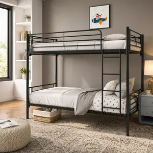 Twin-over-Twin Bunk Bed with Ladder, Heavy-Duty Metal Frame, Noise-Free, Easy Assembly, 250lbs Upper/350lbs Lower, Black