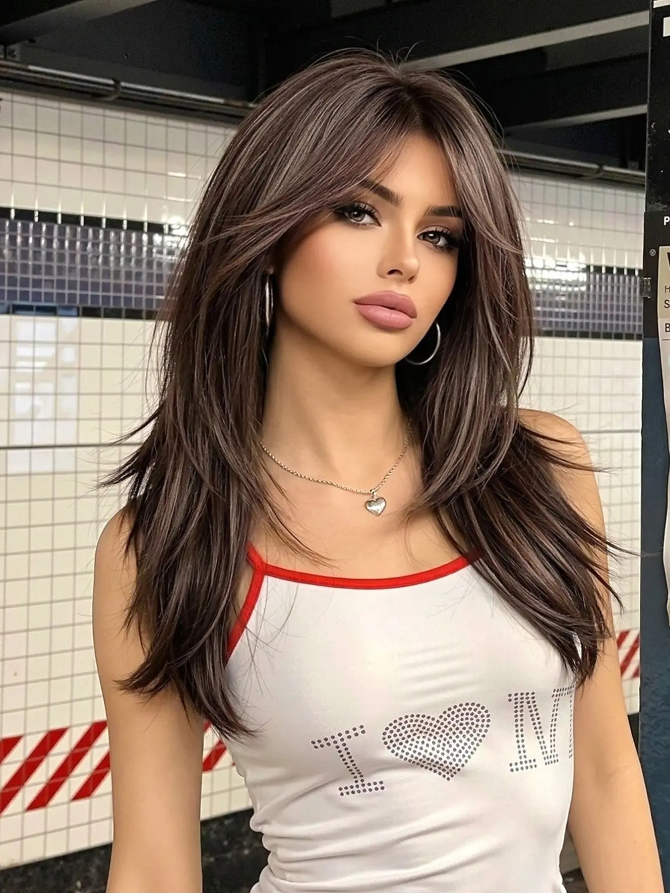 18-Inch Medium-Length Micro-Waved Wig, Heat-Resistant Bangs Wig for Women, Natural and Easy to Style, Fashionable Hairpiece, Natural Looking Wig