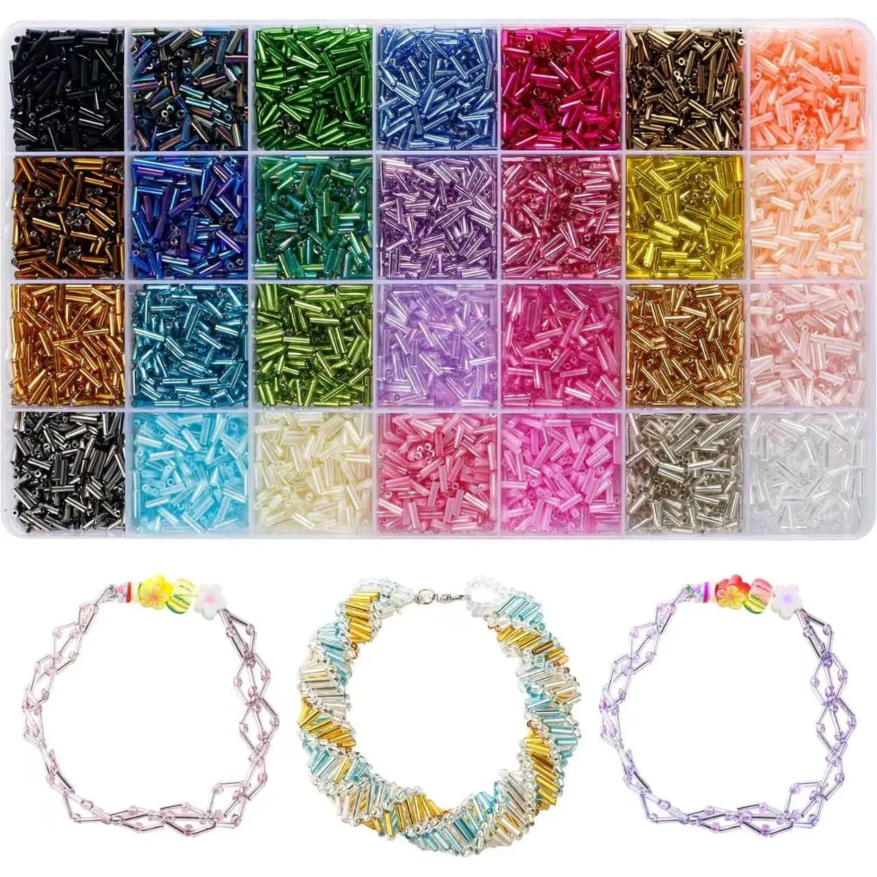 4800 count 7mm Tube Beads Kit with 28 Colors Glass Bugle Seed Beads Small Craft Beads for DIY Bracelet Necklaces  Making