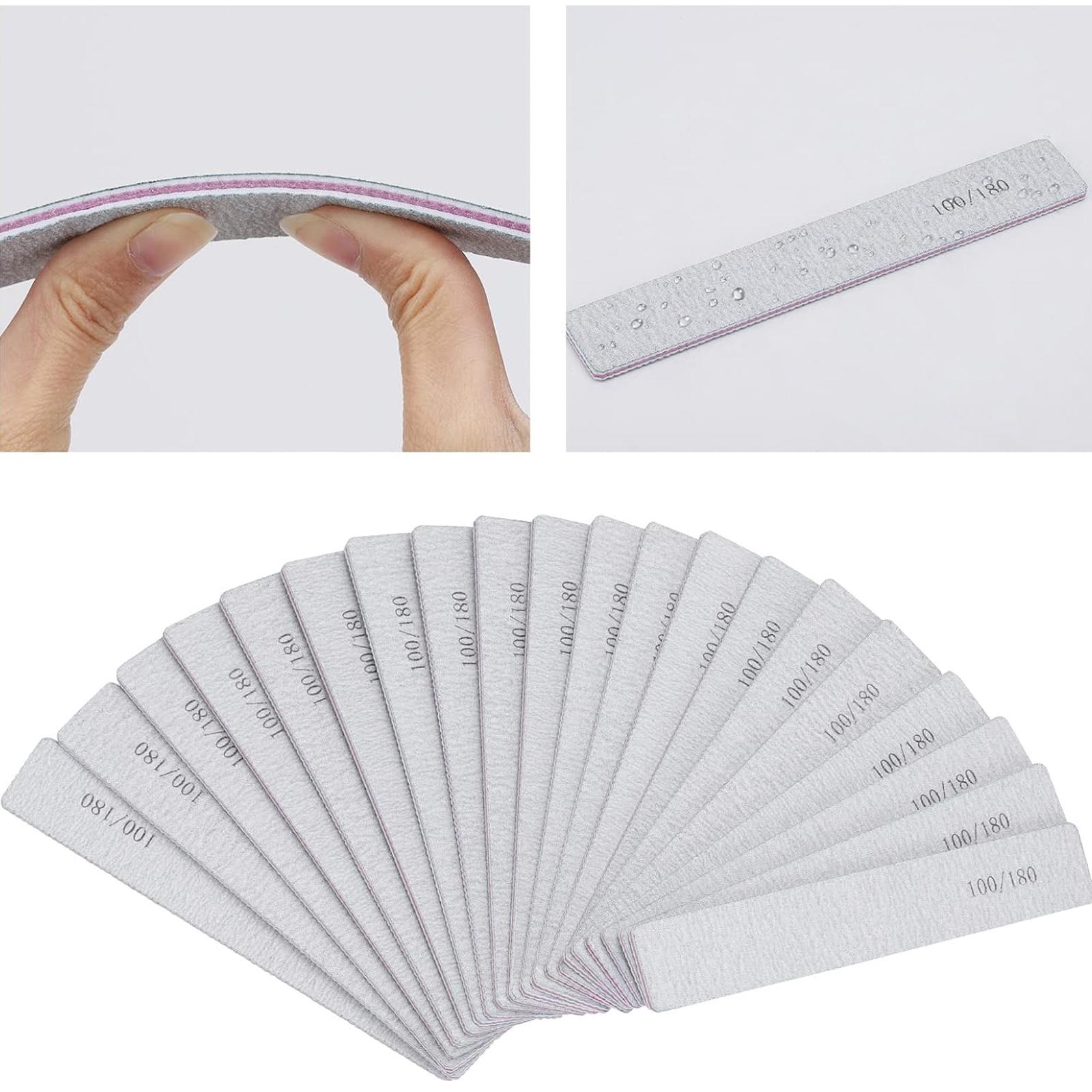 Square double-sided sandpaper nail file, professional manicure polishing tool, 100/180 grit difference design for double-sided use, suitable for gel nail polish, portable shaping tool, double-sided polishing function, manicure salon dedicated care tool