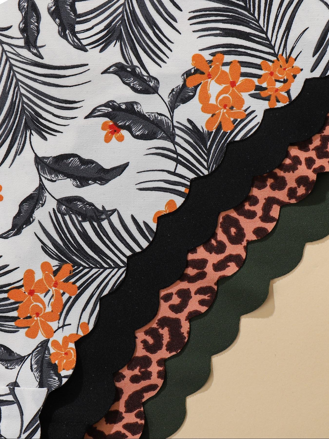 Women's Plain & Leopard & Leaf Print Scallop Trim Panty, Lady Soft Comfy Breathable Seamless Knicker for Daily Wear, Underwear for All Seasons, Fashion Comfy Underwear, Womenswear