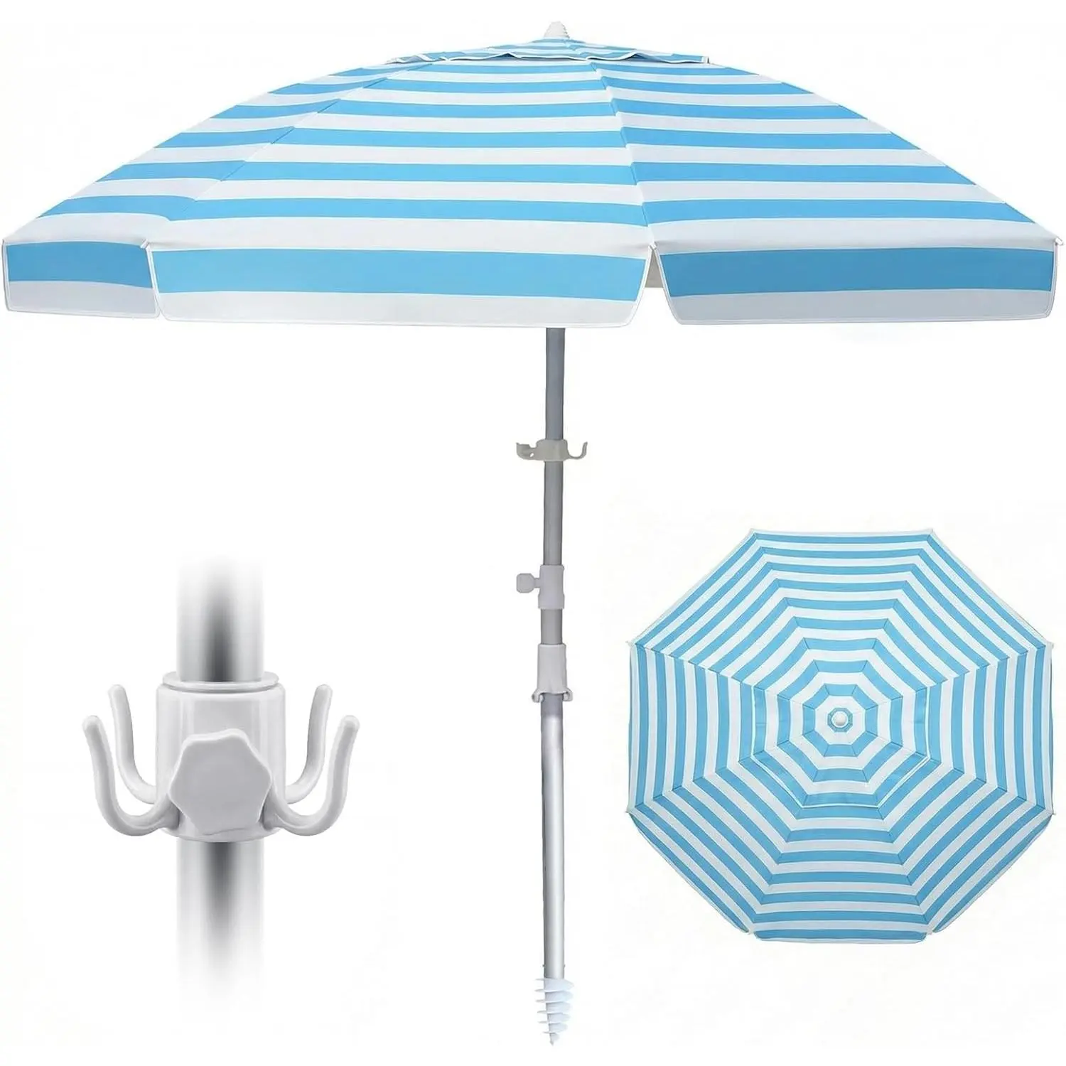 Men's 8ft Heavy-Duty Wind-Resistant Portable Beach Umbrella with Tilting Pole, Sand Anchor, Shoulder Carry Bag, Removable Hook, UV 50+ Protection, Air Vents for Patio, Garden