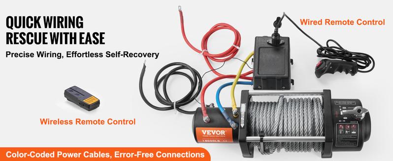 VEVOR Electric Winch, 18,000 lb Truck Trailer Jeep Winch, 12V DC 7/16 in x 85 ft Steel Cable Roller Fairlead Wireless & Wired Remote Control, IP55 Waterproof Towing for Off Road SUV Jeep Truck TrailerHoliday gifts