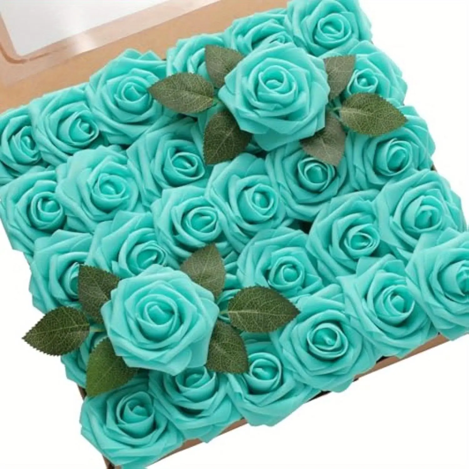 25pcs Teal Green Artificial Rose Flowers, Foam Roses w/Stem for DIY Wedding Bouquets Centerpieces Bridal Shower Party Home Decorations, Foam Floral for Outdoors Party Backdrop, Room/Table, Christmas Decor
