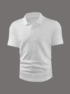 Light Mature Solid Color Plain Embroidered Men's Premium Fitted Polo Short Sleeve, Simple Collar Slim Fit T-Shirt, Business Casual Daily Wear
