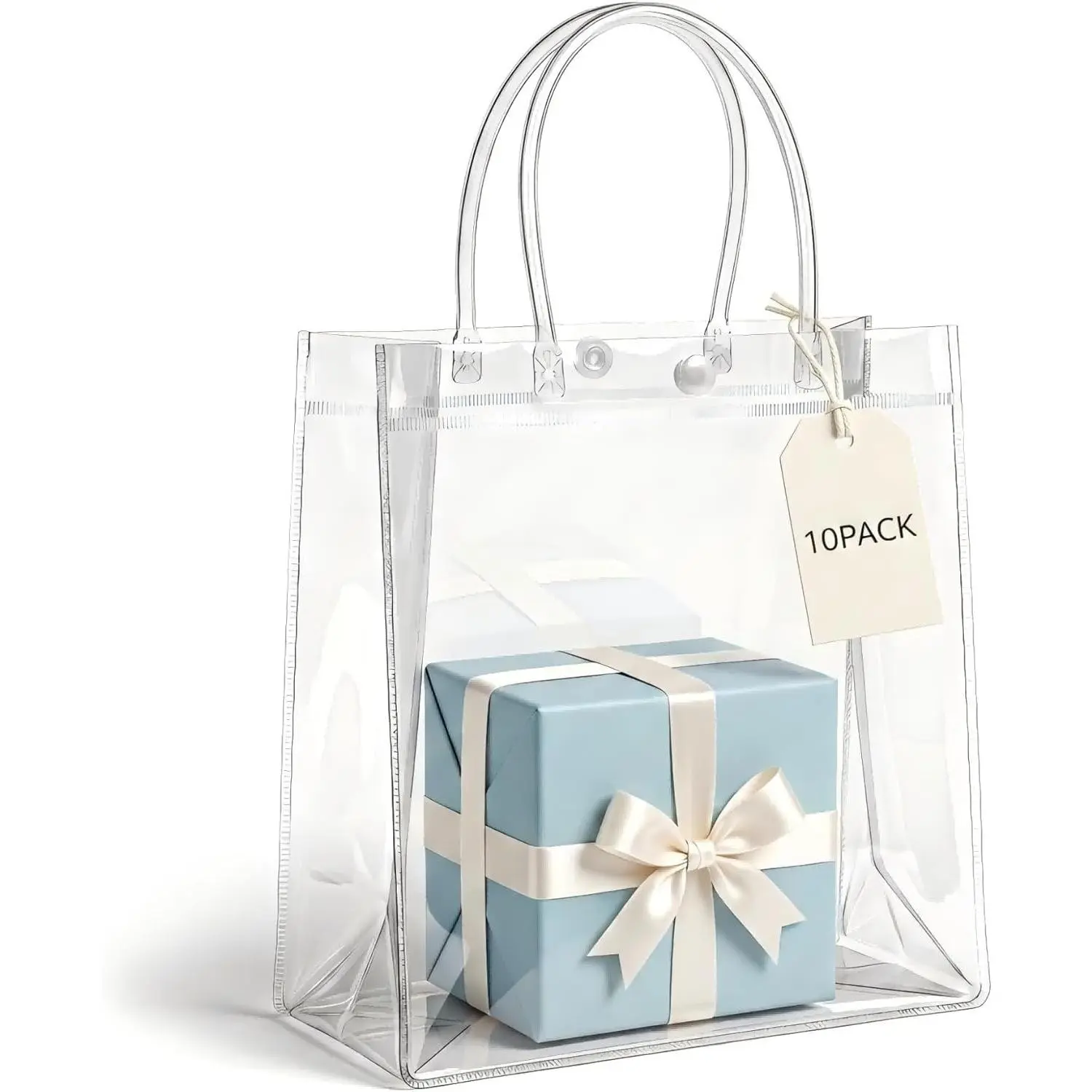 10-Pack Transparent PVC Gift Bags with Handles – Durable & Odorless Clear Plastic Bags for Wedding Favors, Birthday Parties & Corporate Events (7.87”L x 3.14”W x 7.87”H)