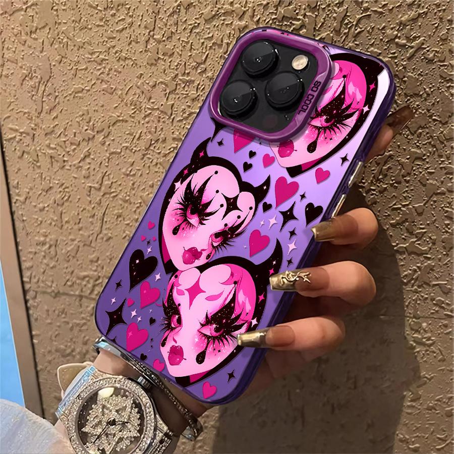 Phone case: 1pc Pink Devil Heart Pattern Phone Case Suitable for Apple iPhone11 12 13 14 15 16 17 PRO MAX X XR XSMAX 7 8Plus Shock Proof Vintage Funky Cute Fashion Can be given to a lover, Can be given to friends