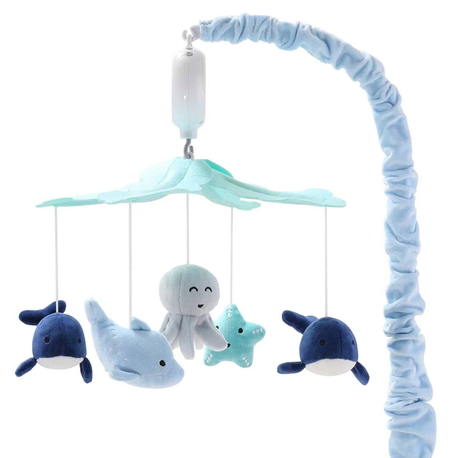 Musical Baby Crib Mobile for Boys or Girls - Light and Dark Blue Baby Crib Mobile with 12 Lullabies, Ocean Nautical Nursery Decor for Baby
