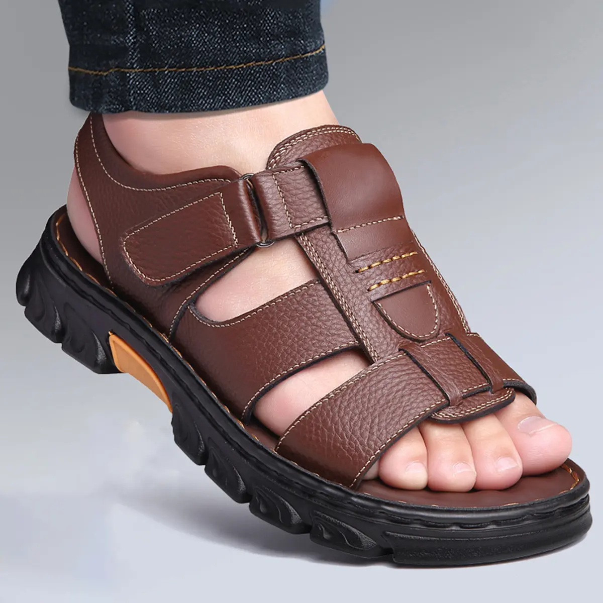 Men's Adjustable Supportive Trendy Sandals - Hook & Loop Fastener Footwear - Casual Outdoor Walking Shoes - Assorted Colors - Summer Wear - Ideal Gift for Men, Outdoors
