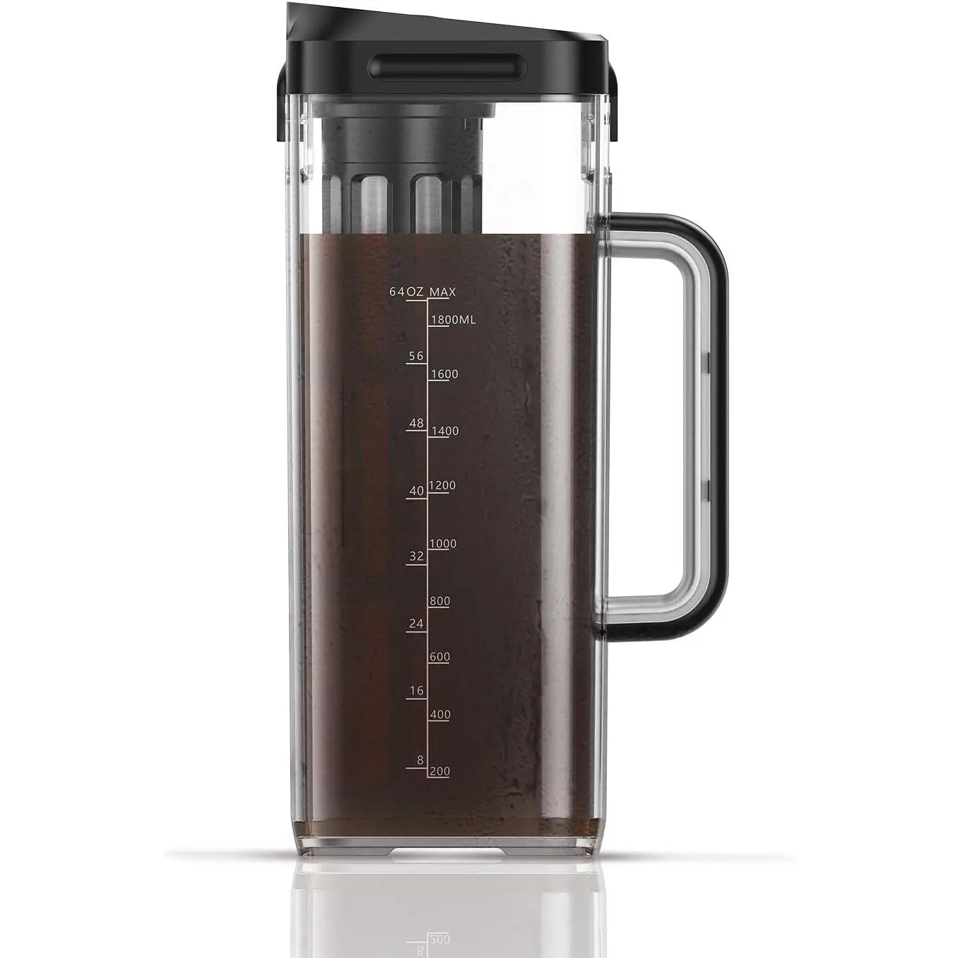 40oz Space Saver Compact Cold Brew Coffee & Iced Tea Maker - Home Use Tritan Pitcher with 350 Mesh Filter, 100% Leak-Proof Brewer