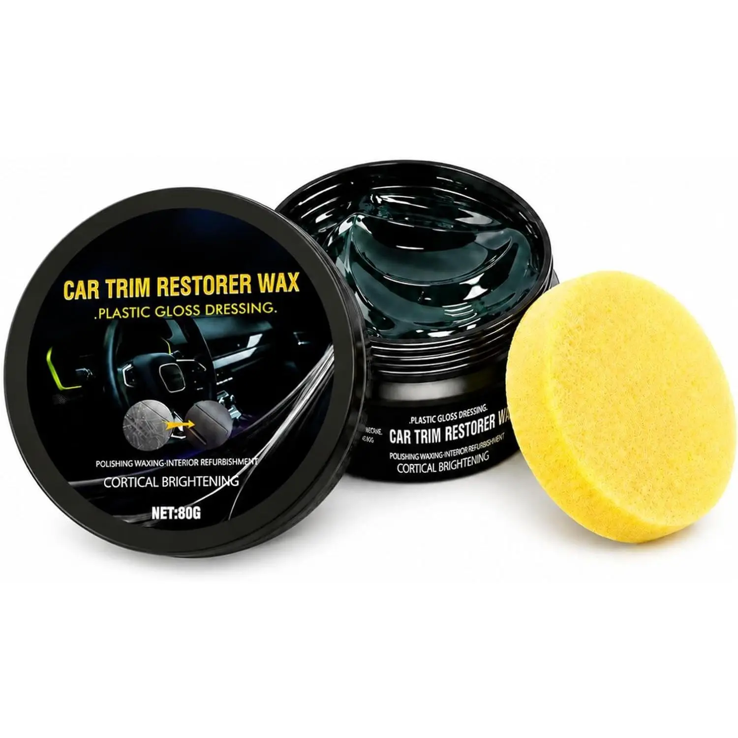 Plastic Restorer for , Black Restoration for Interior & Exterior, 80g | Restore faded black plastic, trim, rubber, vinyl and dashboard with UV protection, ceramic coating and water-resistant care