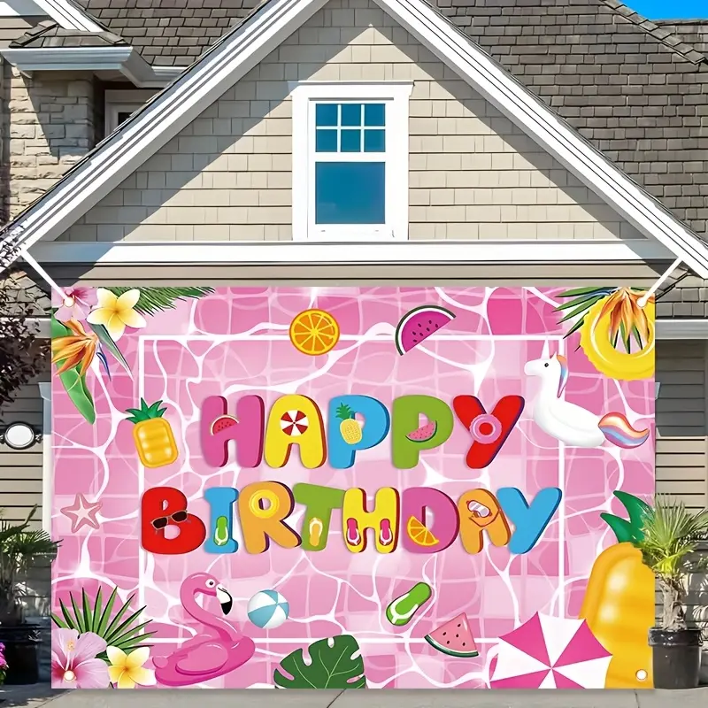 1pc Tropical Pool Party Birthday Banner - Polyester Backdrop with Vibrant Summer Beach Ball & Hawaiian Theme, Perfect for Birthday Celebrations, Poolside Decor, and Photo Background, Pool Decorations