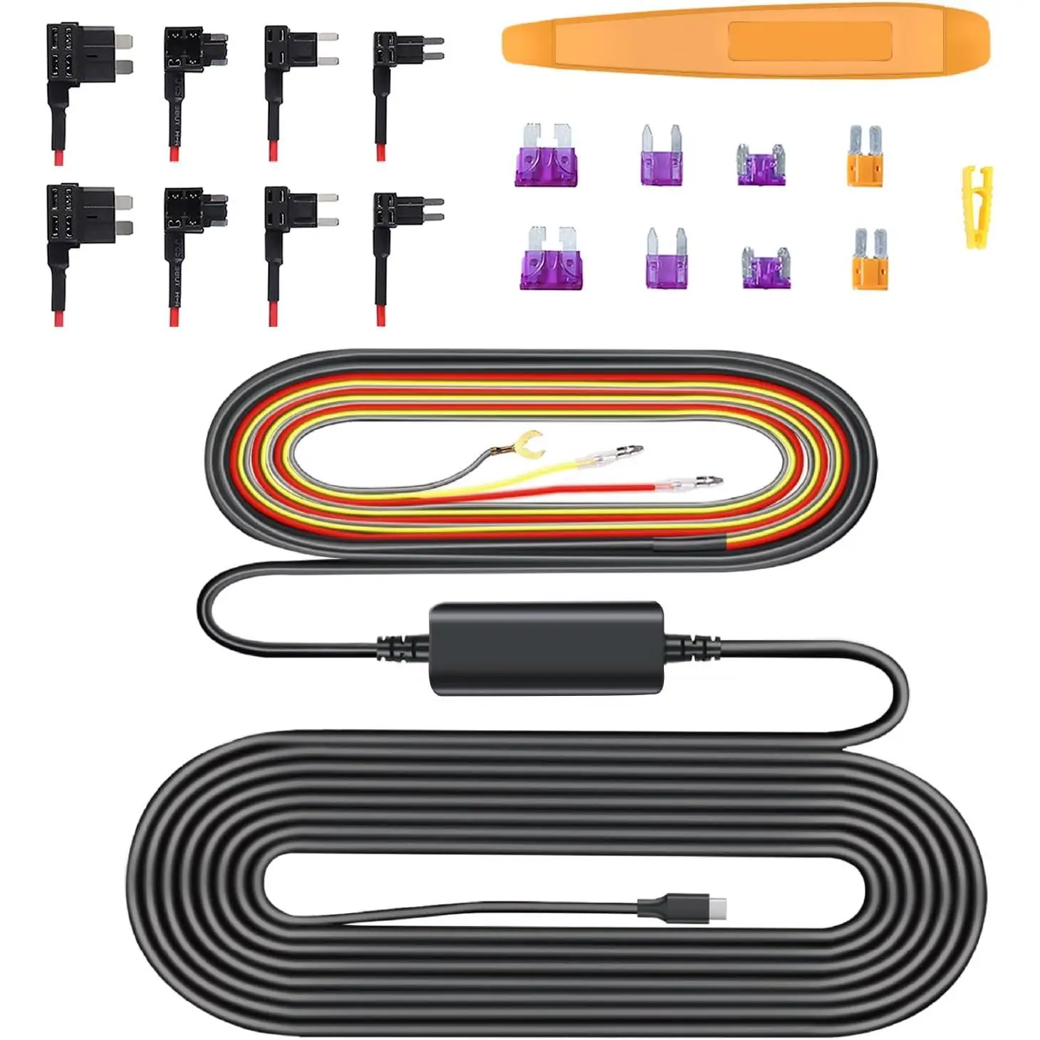 Type C  Cam Hardwire Kit for  Dashcam, Hardwire Kit Fuse for  Camera with Fuse Taps and Installation Tools, Low  Protection for  Cam 11.5ft