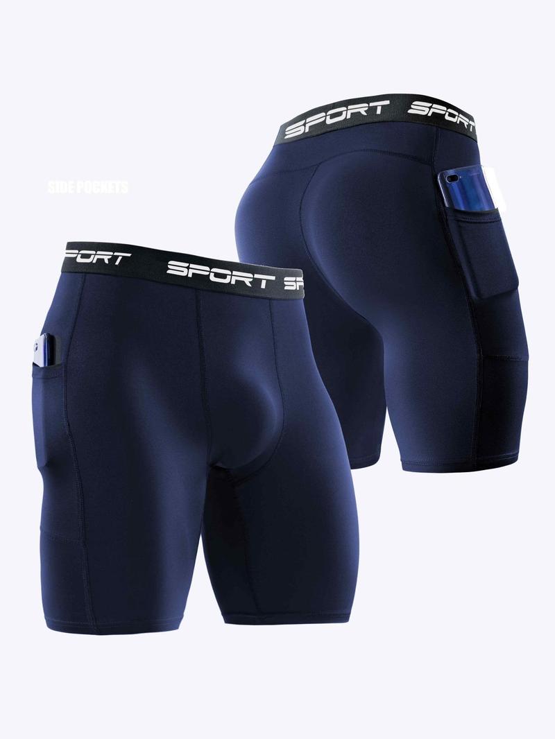 Men's Seamless Workout Shorts Set, Training Cycling Shorts, Compression Fit with Side Pocket, Quick-dry Fabric, High Stretch Shorts, Ideal for Gym & Running