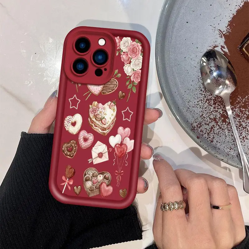 Phone Case: Coquette Pink Heart Phone Case for iPhone 17 E Air 16 15 14 Pro Max Plus 13 12 Mini 11 X XS XR, Cute Cupid Angel Vintage Valentine's Day Gift Shockproof Soft Cover, Sweet Chocolate Cake Cherry Phone Shell