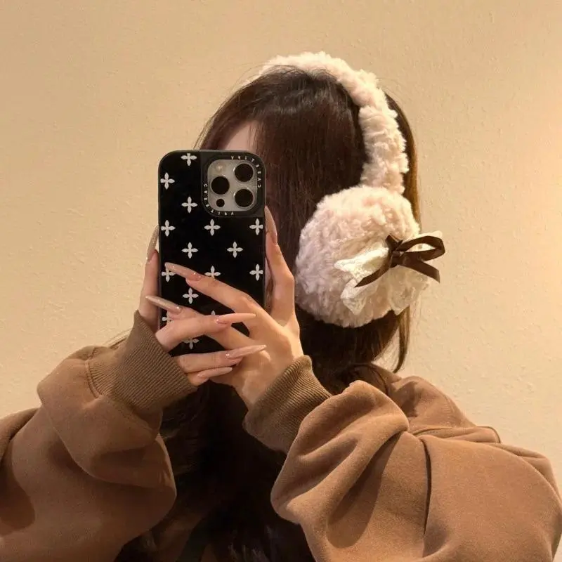 Women's Kawaii Earmuffs Korean Bow Cute Versatile Winter Thickened Plush Warm Foldable Cycling High-quality Earmuffs For Student