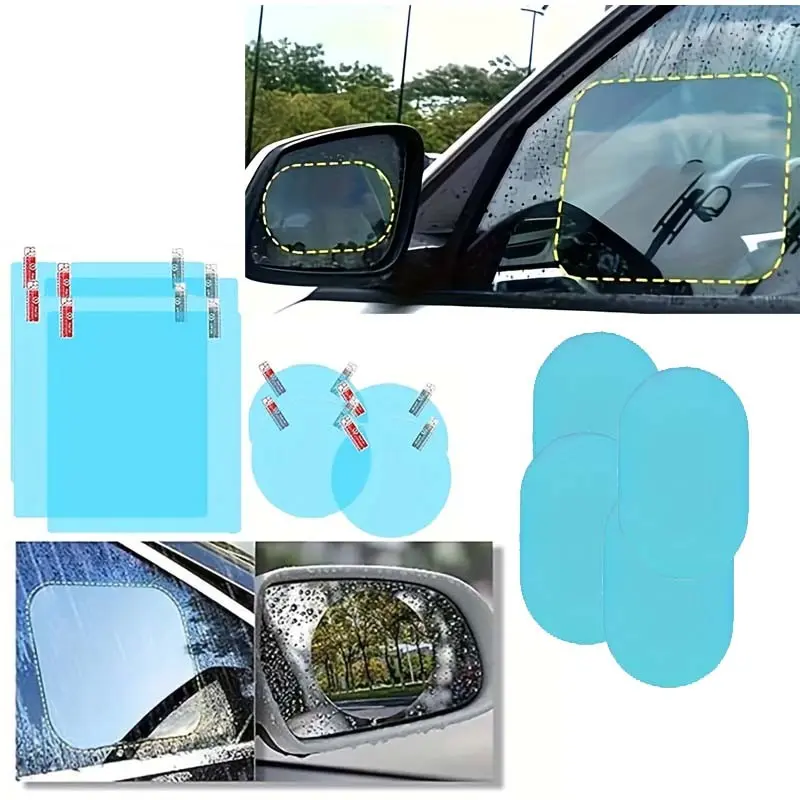 2pcs/4pcs Car Rearview Mirror Film Enhanced Anti-Fog Waterproof Transparent Clarity Visibility Weatherproof Durability Accessories, Clear Rainproof Auto Window Sticker, Vehicle Interior Protection Installation