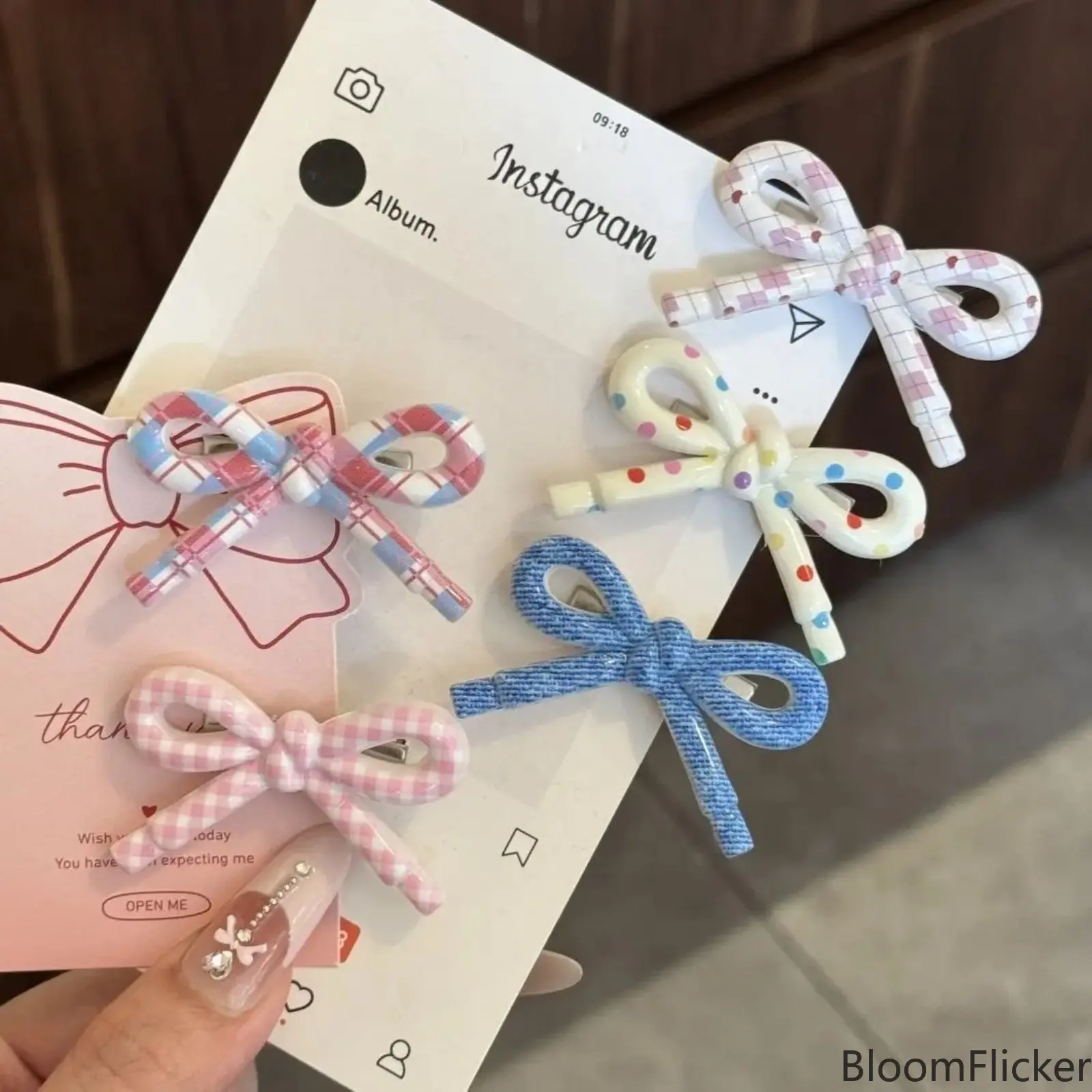 5PCS Sweet Pastel Plaid & Colorful Polka Dot Bow Hair Barrettes, Cute Bowknot Alligator Side Clips, Preppy Style Hair Pins to Secure Bangs & Flyaways, Dainty Daily Outfit Decor Accessory Set for Women and Teen Girls