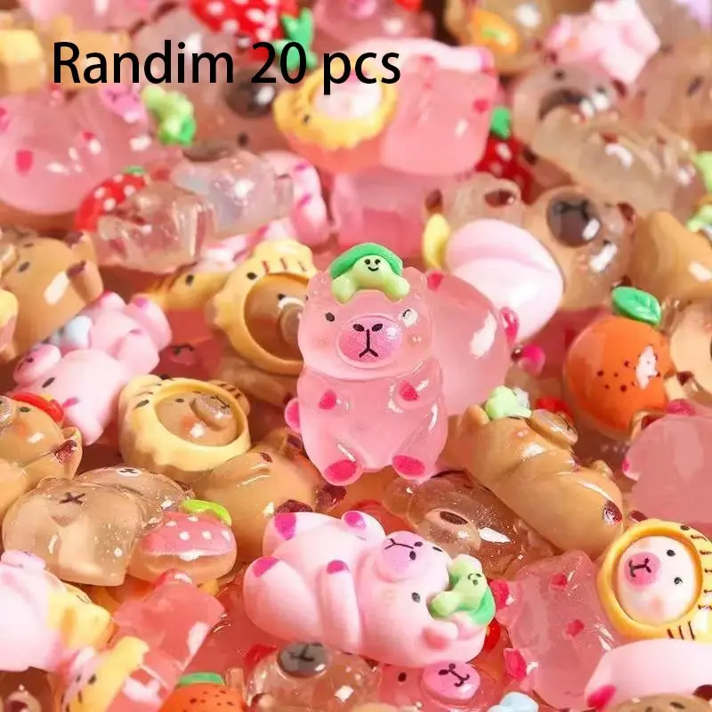 20 Night Glow Cute Cartoon Capybara Resin Mini Models, Decorative DIY Jewelry Accessories, Random Style Resin Charms, Perfect for Necklaces, Bracelets, Earrings