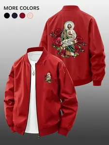 Men's Spring Summer Casual Jacket, Rose Pattern Print, Zip Pocket Design, Loose-Fit, Unlined, Perfect for Daily Commute and Leisure
