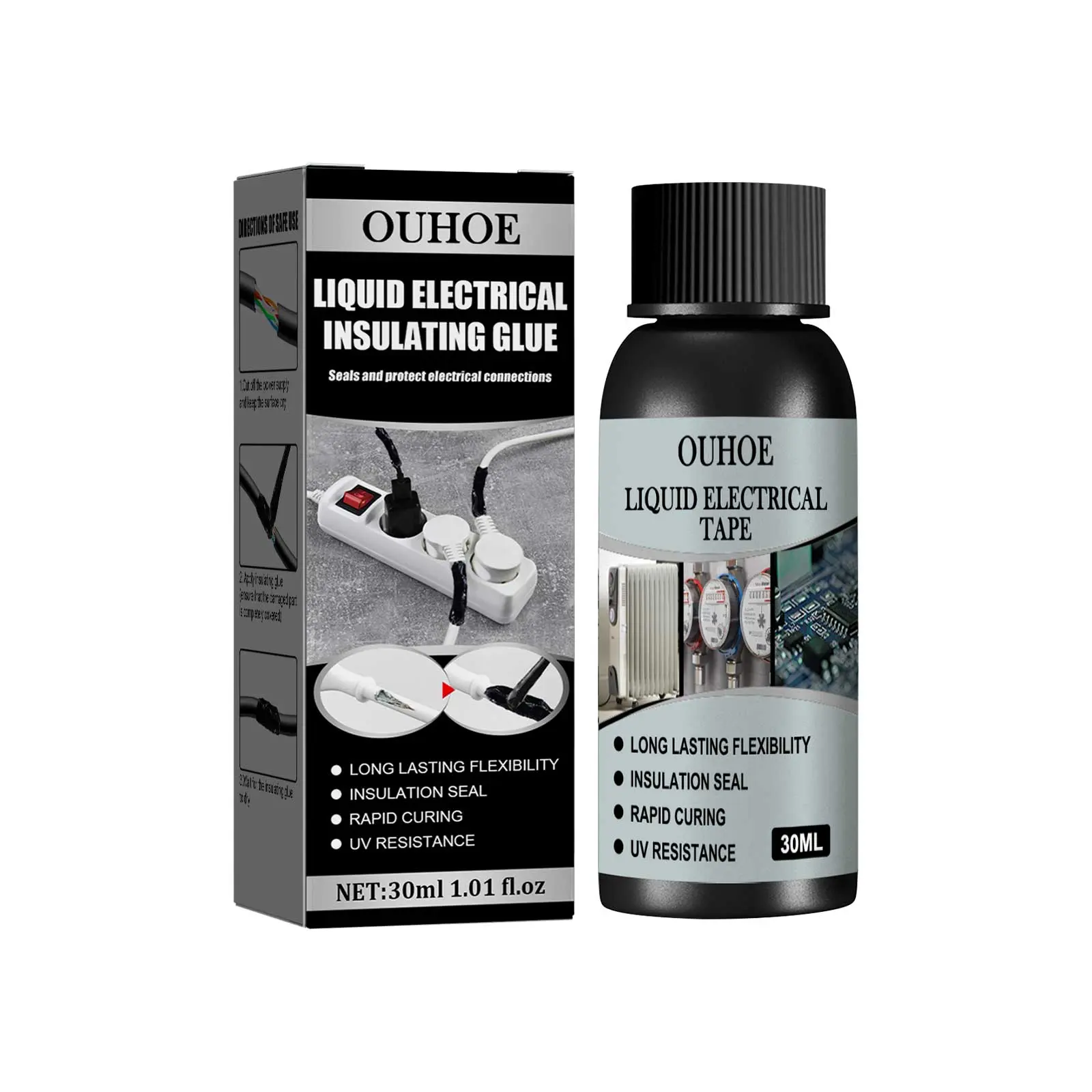 Black 30ml Liquid Electrical Insulating Resin Glue, High-Temperature Resistant Organic Insulation Filler, Rapid Curing Waterproof Repair Sealant with Long-Lasting Flexibility & Good Weather Resistance (Lighter Accessory for Home Supplies)