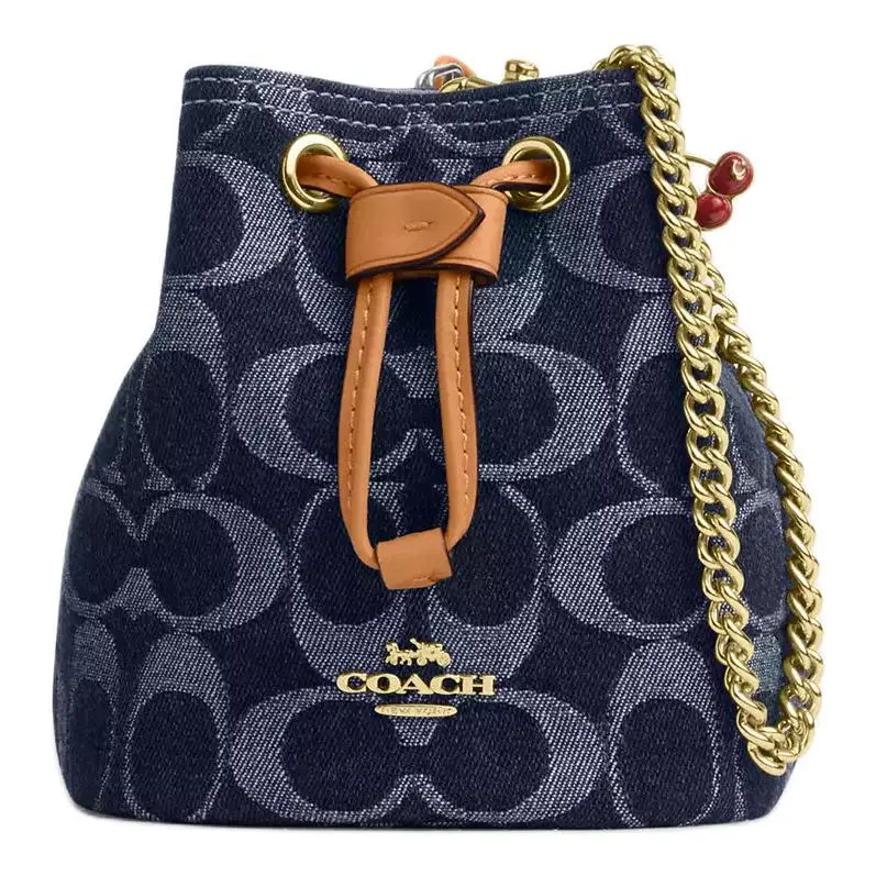 COACH Drawstring Mini Handbag for Women – Fabric Tote with Logo Closure, Blue