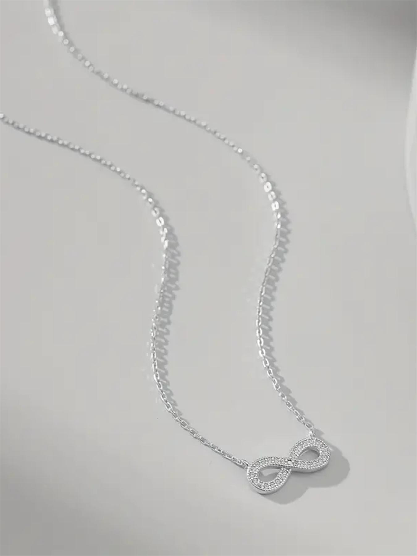 Women's Elegant Glittering Infinity Symbol Design Pendant Necklace, Dainty Necklace, Minimalist Necklace, Fashion Charm Necklace for Party, Daily Decor, Trendy All-match & Exquisite Jewelry for Birthday Gift
