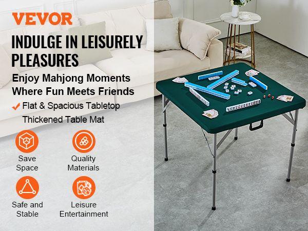 VEVOR Mahjong Table Fold-in-Half 4 Player Card Table & Wear-Resistant Tabletop