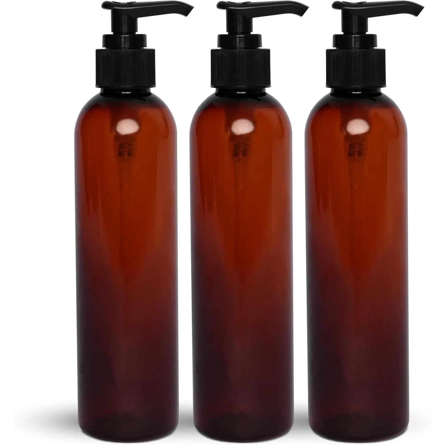 Empty 8 OZ Amber Plastic Lotion Pump Bottles with Black Dispenser, BPA-Free Refillable Containers for Soap, Shampoo, Lotions, Liquid Body Soap, Creams & Massage Oil (3 Pack)Gift