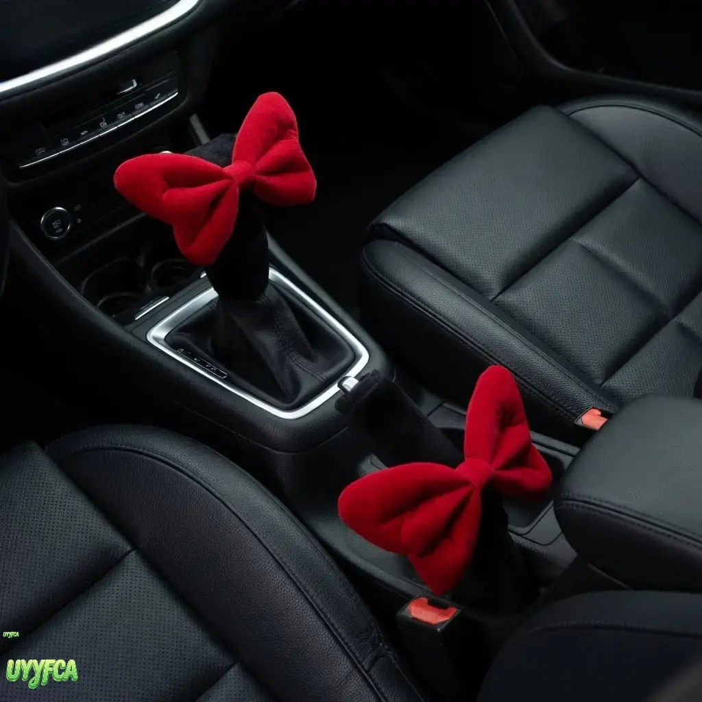 Stylish Bow Car Gear Shift Knob & Handbrake Cover Set - Universal Soft Plush Anti-Slip Protectors, Cute Car Decor, Girly Coquette Interior Trim for Sedan SUV Truck Daily Use, Car Accessories