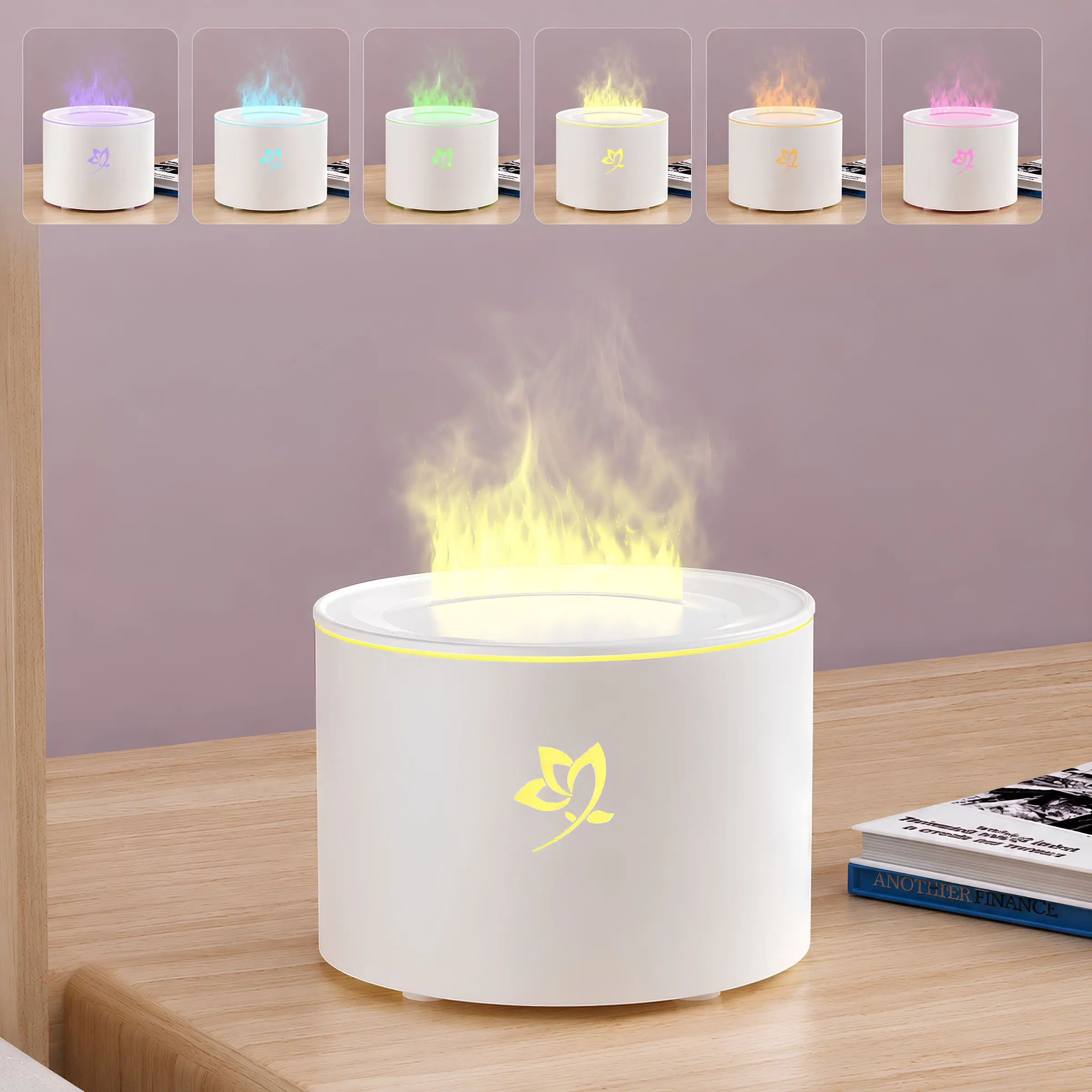 Creative Simulation Flame Design Aroma Diffuser, Mist Humidifier, RGB Colors Ambient Light, 160ML Water Tank, USB Plug-in, Suitable for Bedroom, Living Room, Office and Sleeping, Aromatherapy Humidifier