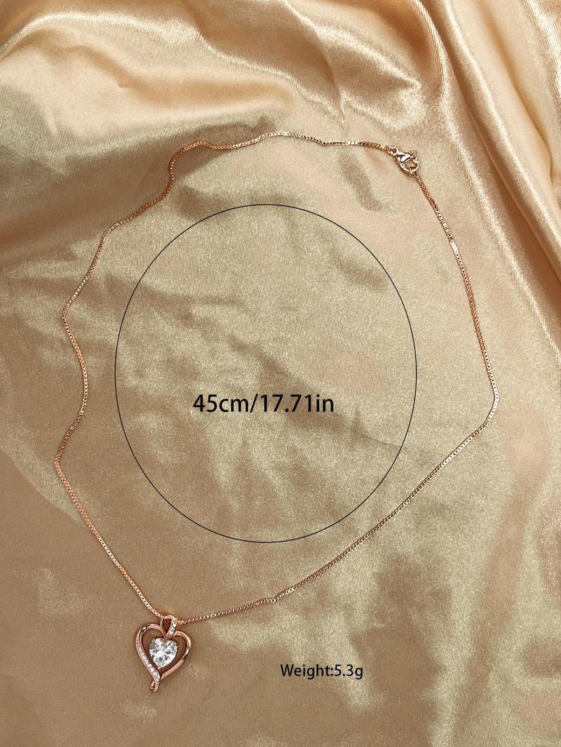 Women's Elegant Heart Shaped Pendant Necklace with Box, Fashionable Rhinestone Decorated Necklace for Party, Daily Clothing Decor for Girls & Women As Gift Valentine's Day, Gift for Her Men's Valentine's Gifts