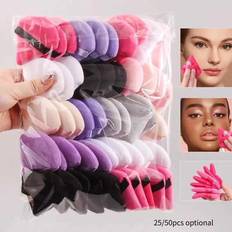 Reusable Velvet Triangle Powder Puffs, Powder Puffs For Face Powder, Multi-Color Makeup Sponges for Foundation Setting, Essential Beauty Tools for Women (multiple Colors)