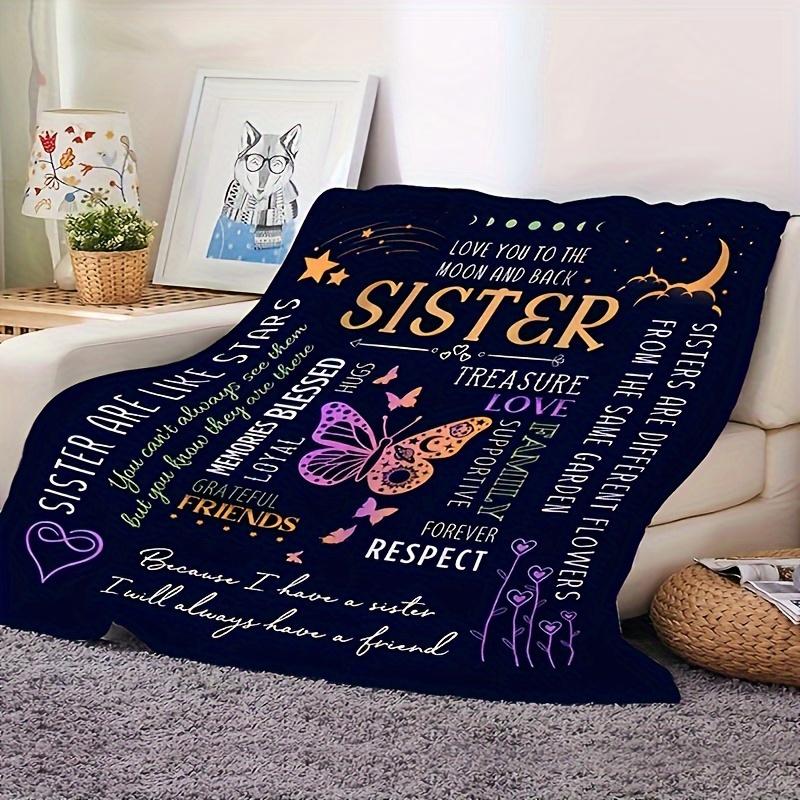 [1pc Soft Flannel Blanket Gift] 1pc A Letter to Sister Print Flannel Blanket, Soft Casual Warm Blanket, Multi-purpose Office Throw Blanket, Outdoor Camping Travel Blanket Multi-purpose Gift Blanket for All Season-280GSM