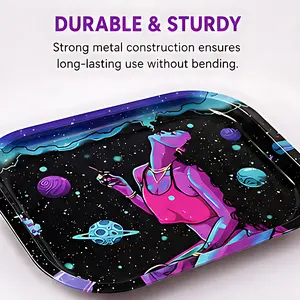 1Pc Decorative Metal Tray with Cosmic Galaxy Art, Aesthetic Rolling Tray, Space-Themed Organizer Tray for Jewelry, Keys, Perfume & Accessories, Decorative Accent Piece for Bedroom, Living Room & Home Decor