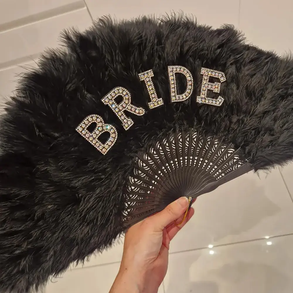 Black Pearls bride Feather Fan disco cowgirl Wedding engagement Bridal Shower Honeymoon travel Gothic Goth Halloween till death do us part Bachelorette hen night Party Bach Weekend Girls Trip Bride or Die decoration Future Mrs Gift photo props