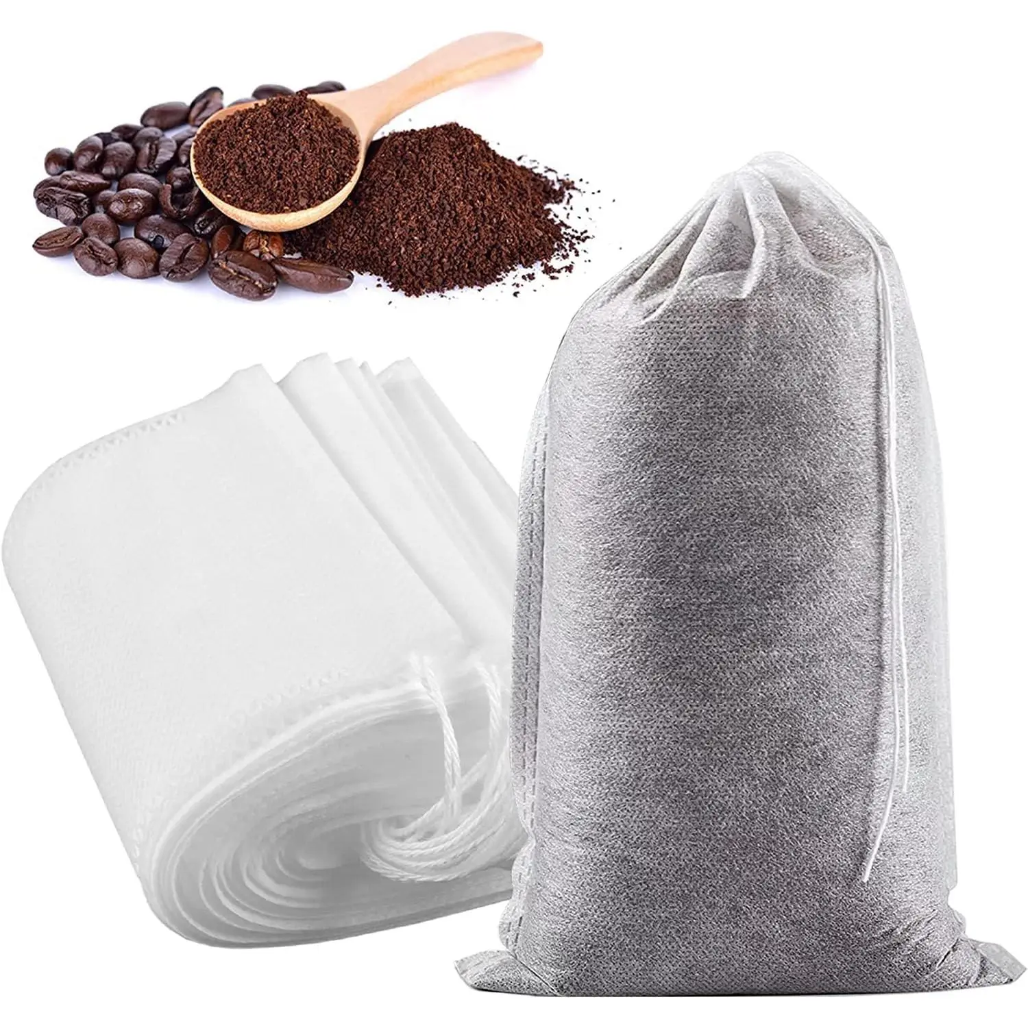 100pcs 8''x12'' Cold Brew Coffee Bags, No Mess Disposable Filter Bag with Drawstring for Coffee Grounds & Ice Tea